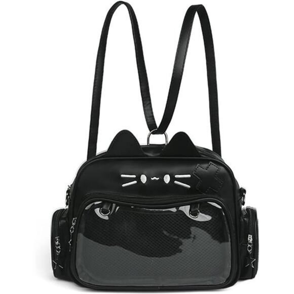 Black ita bag backpack clear window pin display crossbody shoulder tote cosplay - Picture 1 of 5